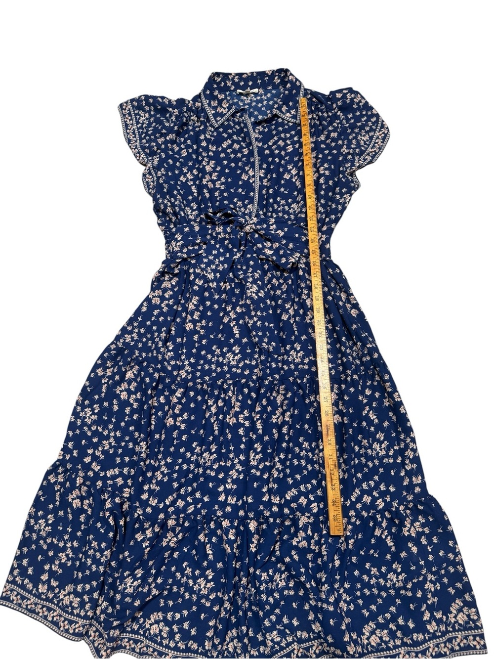 Max Studio Floral Tie Waist Flutter Sleeve Tiered Midi Dress Blue XL - Picture 4 of 8